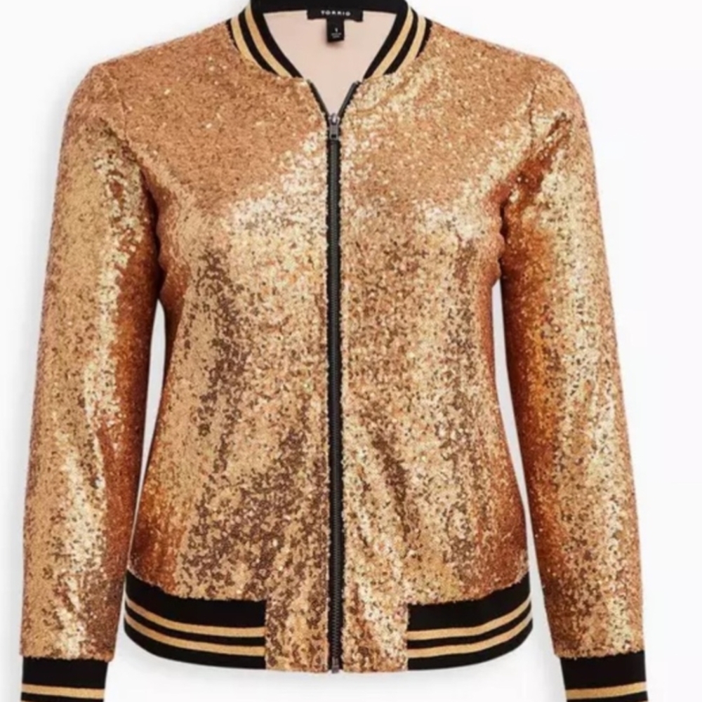 NWT Torrid Shimmering Gold Sequin Bomber Jacket Size 1X